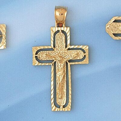 Dazzlers Jewelry Jesus Christ on Cross Pendant Necklace Charm Bracelet in Yellow, White or Rose Gol…