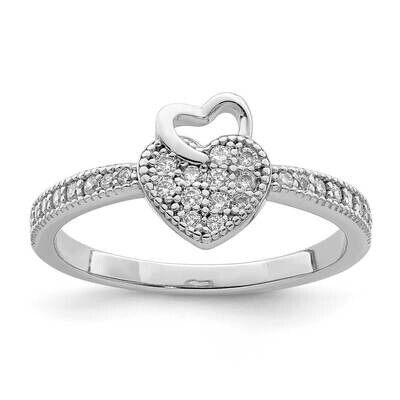 Hearts Rhodium plated Ring Sterling Silver CZ Diamond QR6983, MPN: QR6983, 886774024240