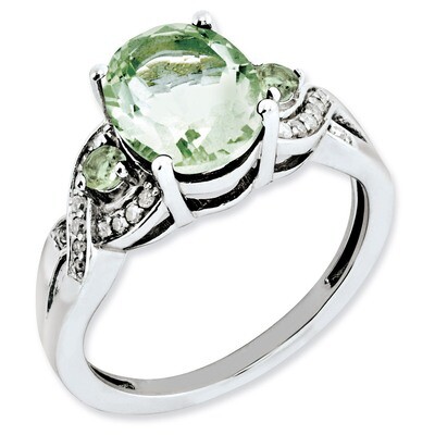 Oval Diamond &amp; Green Quartz Ring Sterling Silver QR3041AG, MPN: QR3041AG, 883957436920