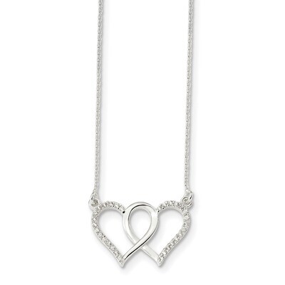 CZ Diamond Double Heart Necklace 18 Inch Sterling Silver Polished QG4346-18, MPN: QG4346-18, 191101…