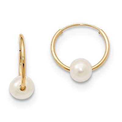 5-6Mm White Freshwater Cultured Pearl Endless Hoop Earrings 14k Gold XF590EW, MPN: XF590EW, 8867746…