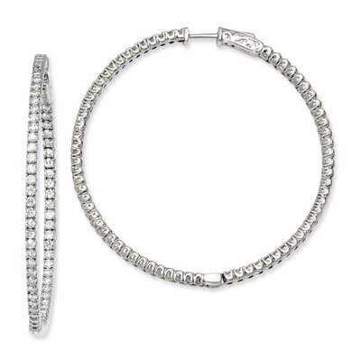 Diamond In and Out Hinged Hoop Earrings Sterling Silver Rhodium-plated QE7951, MPN: QE7951, 8867742…