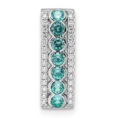 Aqua &amp; White CZ Diamond Chain Slide Sterling Silver Rhodium-Plated QP5643, MPN: QP5643,