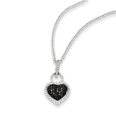 Black and White Diamond Heart Pendant Sterling Silver QP3744, MPN: QP3744, 883957028453