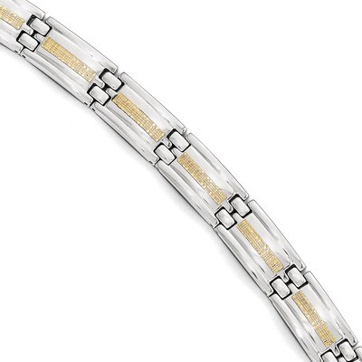 Polished with 14k Gold Link Bracelet - Stainless Steel SRB1711-8.75 by Chisel, MPN: SRB1711-8.75, 1…