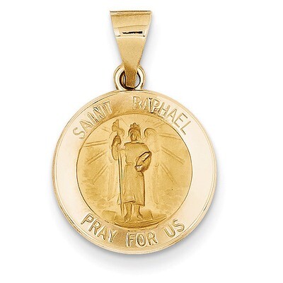 Saint Raphael Medal Pendant 14k Gold Polished and Satin XR1382, MPN: XR1382, 883957475394