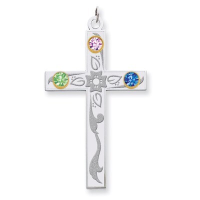 3 Birthstones Bezel Family Crystal Cross Pendant Sterling Silver &amp; 14k Gold QMP4/3G, MPN: QMP4/3G, …