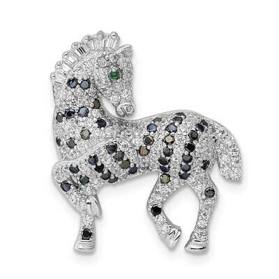 CZ Diamond Zebra Chain Slide Sterling Silver Rhodium-Plated Polished QC11077, MPN: QC11077,