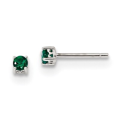 3mm Round Created Emerald Post Earrings Sterling Silver QBE25MAY, MPN: QBE25MAY, 883957179131