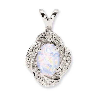 October Created Opal Pendant Sterling Silver Diamond QBPD12OCT, MPN: QBPD12OCT, 883957532219