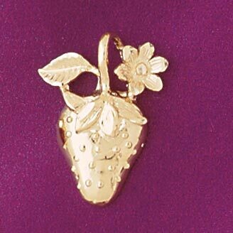 Dazzlers Jewelry Strawberry Fruit Pendant Necklace Charm Bracelet in Yellow, White or Rose Gold 686…