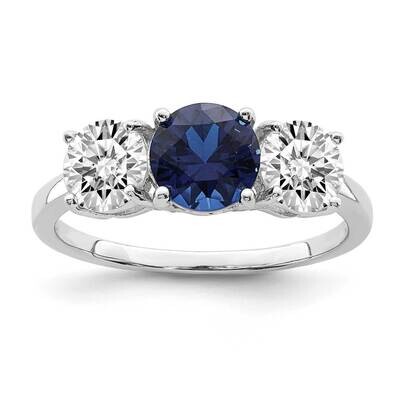 Created Spinel &amp; CZ Diamond 3 Stone Ring Sterling Silver Rhodium-plated QR7020, MPN: QR7020,