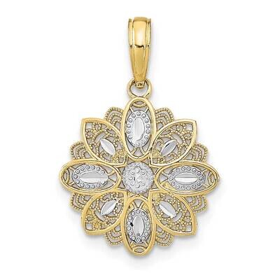 Rhodium and Diamond-Cut Filigree Flower Charm 10k Gold 10K9509, MPN: 10K9509,