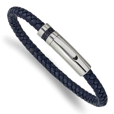 Blue Leather 8.25 Inch Bracelet Stainless Steel Polished SRB2422-8.25, MPN: SRB2422-8.25, 191101859…