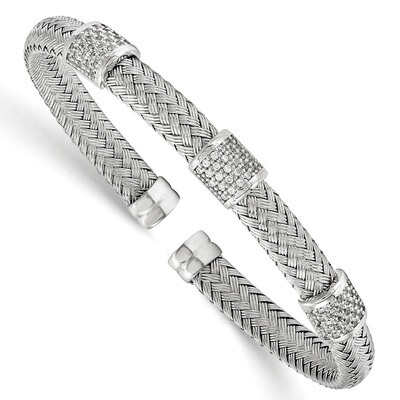 Leslie&#39;s CZ Woven Flexible Cuff Bangle Sterling Silver Rhodium-plated HB-QLF564, MPN: QLF564, 88677…