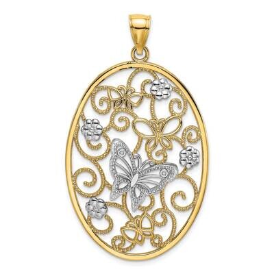 Rh Butterfly Flower Cluster In Oval Frame Charm 14k Gold K9522, MPN: K9522, 637218152162