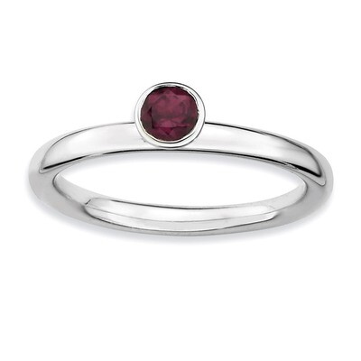 High 4mm Round Rhodolite Garnet Ring - Sterling Silver QSK463, MPN: QSK463, 886774018294