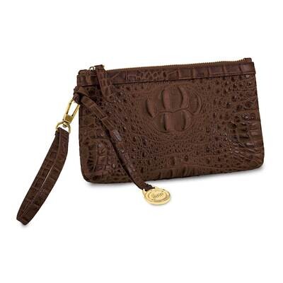 Leather Croc Texture Rfid Blocking Dark Brown Clutch Top Grain JLL108-BR, MPN: JLL108-BR,
