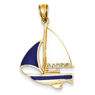 2-D Blue and White Enameled Sailboat Pendant 14k Gold K4199, MPN: K4199, 637218147397