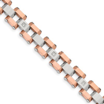 Rose IP-plated with 1/5ct. Diamond 8.75 Inch Bracelet Stainless Steel Polished SRB2177-8.75 by Chis…