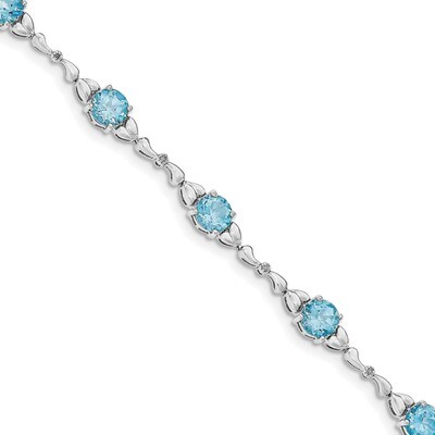 Light Swiss Blue Topaz &amp; Diamond Bracelet 7.5 Inch Sterling Silver Rhodium-plated QX946BT, MPN: QX9…