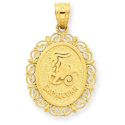 Polished Capricorn Zodiac Oval Pendant 14k Gold Solid Satin C2852, MPN: C2852, 883957017358