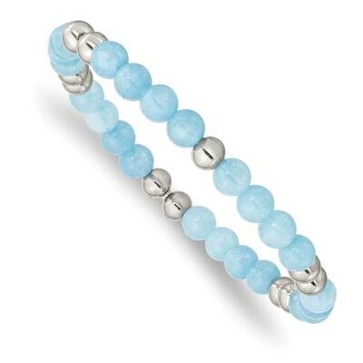 Blue Quartz Beaded Stretch Bracelet Stainless Steel Polished SRB2733, MPN: SRB2733, 191101860164