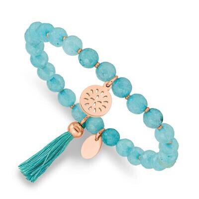 Rose Ip with Tassel Mint Jade Stretch Bracelet Stainless Steel Polished SRB2352, MPN: SRB2352, 1911…
