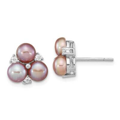 CZ Diamond 5-6mm Purple Button Fwc Pearl Earrings Sterling Silver Rhodium-Plated QE16336, MPN: QE16…