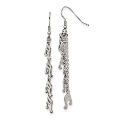 Multi Strand Music Note Dangle Shepherds Hook Earrings Stainless Steel SRE907 by Chisel, MPN: SRE90…