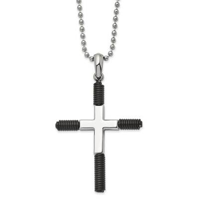Black Ip-Plated Cross 22 Inch Necklace Stainless Steel Polished SRN2967-22 by Chisel, MPN: SRN2967-…