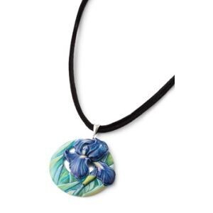 Franz Porcelain Van Gogh Iris Flower Rhodium Plated Brass &amp; Porcelain Necklace FJ00247, MPN: FJ0024…