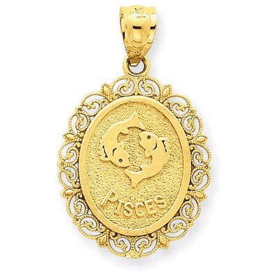 Polished Pisces Zodiac Oval Pendant 14k Gold Solid Satin C2854, MPN: C2854, 883957017570