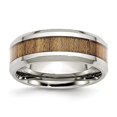 Wood Inlay Enameled 8.00mm Ring Stainless Steel Polished SR400, MPN: SR400, 886774306216