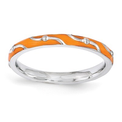 Orange Enamel Ring - Sterling Silver QSK1504, MPN: QSK1504, 886774205731