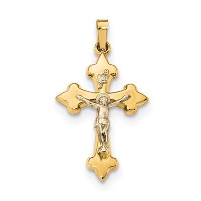 Polished Fleur de Lis INRI Crucifix Pendant 14k Two-Tone Gold XR1634, MPN: XR1634,