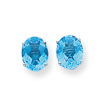 9x7mm Oval Blue Topaz Checker Earrings 14k White Gold XE89WBC, MPN: XE89WBC, 883957108667