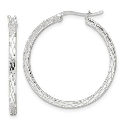 Diamond Pattern Hoop Earrings Sterling Silver QE15846, MPN: QE15846, 196904152096