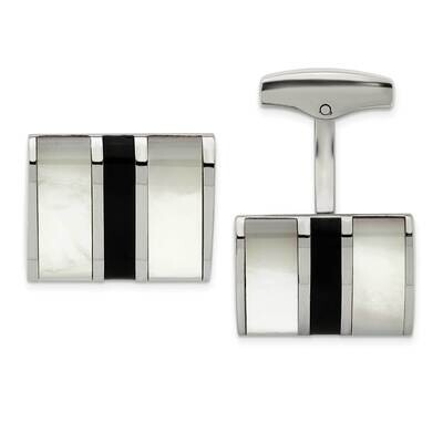 Black Semi-Precious Stone &amp; Mop Cufflinks Stainless Steel Polished SRC319, MPN: SRC319, 886774621982