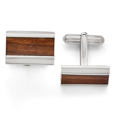Polished Wood Inlay Enameled Cufflinks - Stainless Steel SRC273 by Chisel, MPN: SRC273, 883957027579