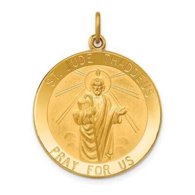 Large Round St. Jude Thaddeus Medal 14k Gold Solid Polished Satin XR1717, MPN: XR1717, 883957731551