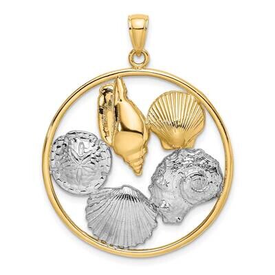 Shell Cluster In Round Frame Charm 14k Gold Rhodium K9459, MPN: K9459, 637218138029