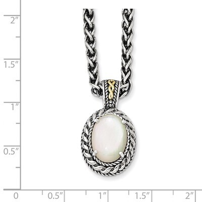 Mother of Pearl Necklace Sterling Silver &amp; 14k Gold Antiqued QTC1101, MPN: QTC1101, 191101386961