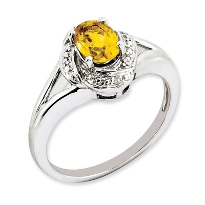 November Citrine Ring Sterling Silver Diamond QBR12NOV, MPN: QBR12NOV, 886774189215