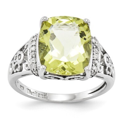 Lemon Quartz Ring Sterling Silver Diamond QR3062LQ, MPN: QR3062LQ, 883957362151