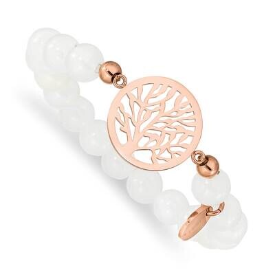 Rose Ip-Plated Tree White Jade Stretch Bracelet Stainless Steel Polished SRB2322, MPN: SRB2322, 191…