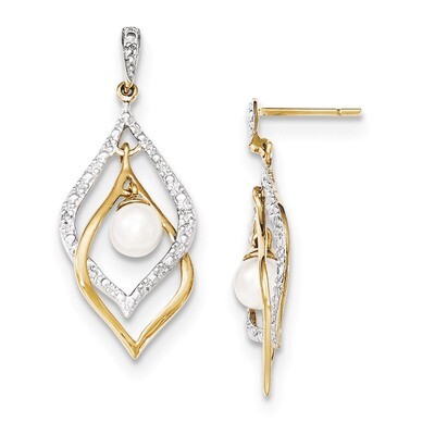Diamond and 5-6mm Cultured Pearl Post Dangle Earrings 14k Gold XE2505AA, MPN: XE2505AA, 883957414645
