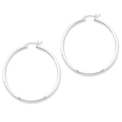 2mm Satin &amp; Diamond Cut Hoop Earrings Sterling Silver Rhodium-plated QE4422, MPN: QE4422, 883957930…