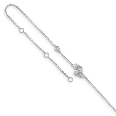 Flip Flops with 2 inch Extender Anklet Sterling Silver Rhodium-plated CZ Diamond QG4744-9, MPN: QG4…