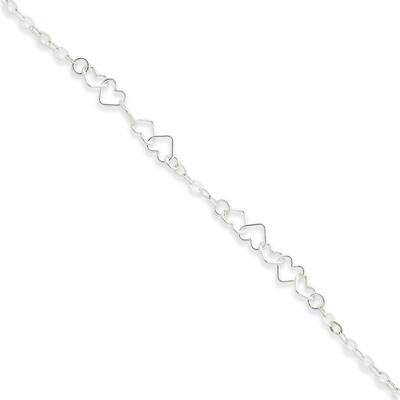 9 Inch Fancy Heart Link Anklet Sterling Silver Polished QG1254-9, MPN: QG1254-9, 886774987897